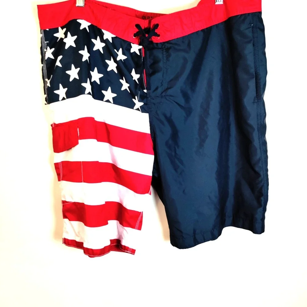 Old Navy American Flag Patriotic Board Swim Resorts Beach Graphic Shorts Men XXL